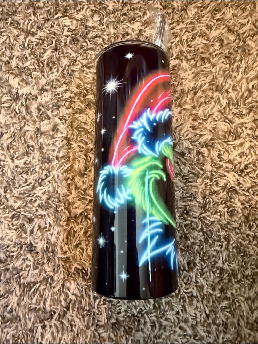 Neon Palm Black Art Tumbler - Decorative Home Art